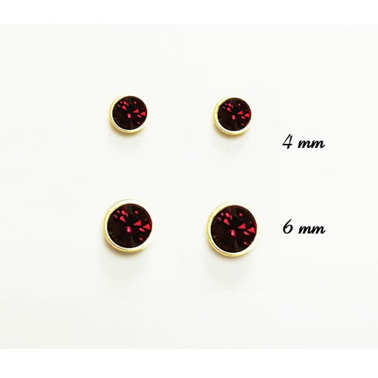 Garnet Stud Earrings by KRAMIKE • 18K Gold-Plated with Elegant Deep Red Cz Stone • Everyday Jewelry • Minimalist Bezel Setting Studs • KE077