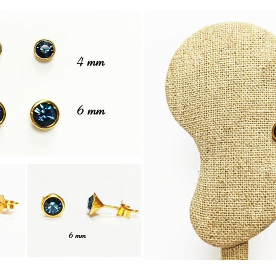 Blue Sapphire Crystal Stud Earrings by KRAMIKE • 18K Gold-Plated with Elegant Blue Stone • Everyday Jewelry • Minimalist Bezel Studs • KE053