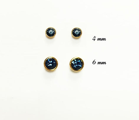 Blue Sapphire Crystal Stud Earrings by KRAMIKE • 18K Gold-Plated with Elegant Blue Stone • Everyday Jewelry • Minimalist Bezel Studs • KE053