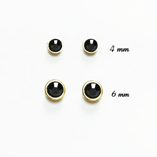 Gold Black Stud Earrings by KRAMIKE • 18K Gold-Plated Bezel Set • Elegant Timeless Minimalist Design Jewelry • Perfect Gift for Her • KE367
