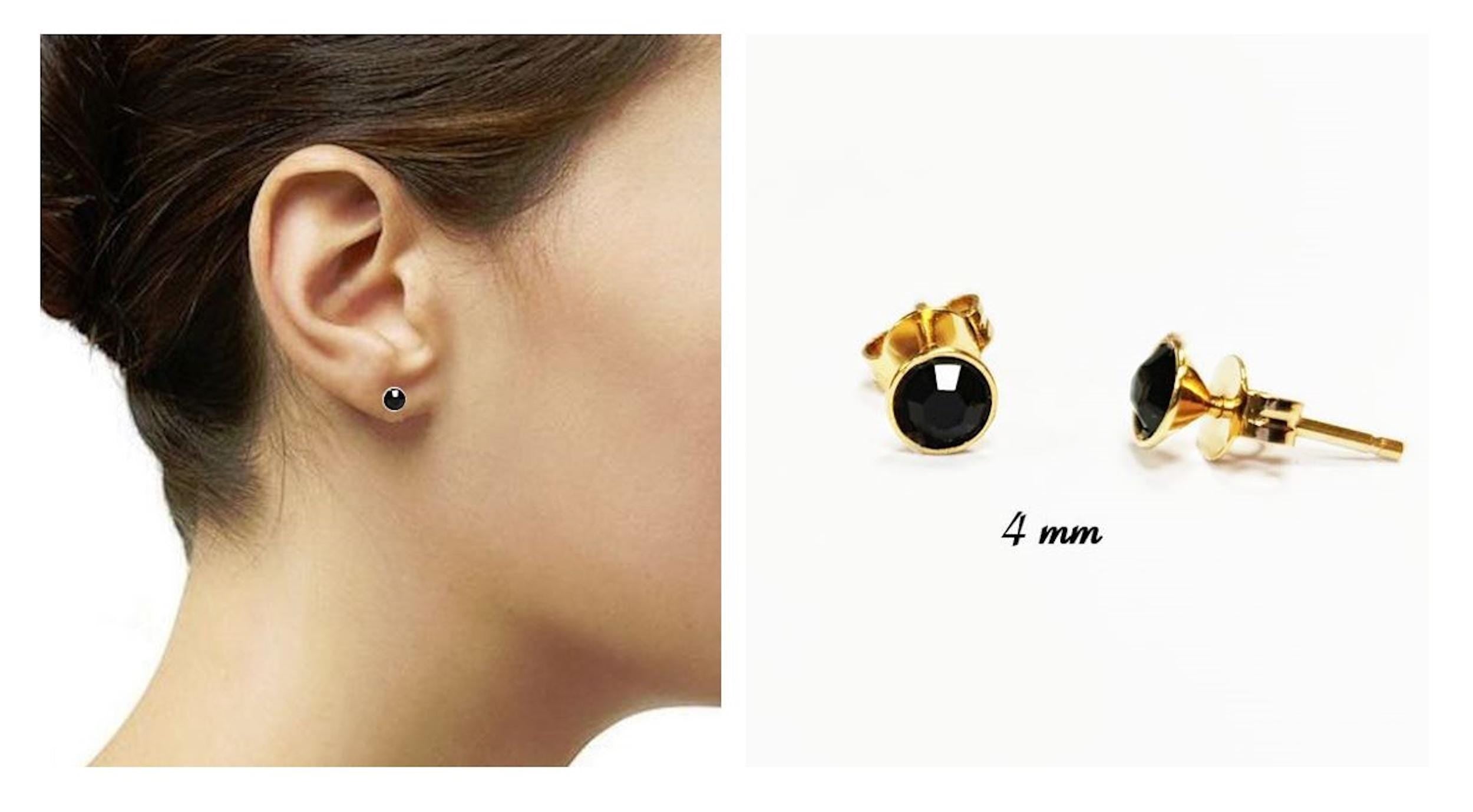 Gold Black Stud Earrings by KRAMIKE • 18K Gold-Plated Bezel Set • Elegant Timeless Minimalist Design Jewelry • Perfect Gift for Her • KE367