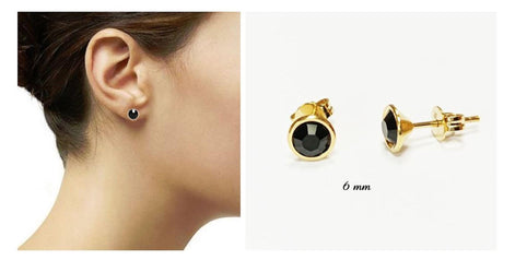 Gold Black Stud Earrings by KRAMIKE • 18K Gold-Plated Bezel Set • Elegant Timeless Minimalist Design Jewelry • Perfect Gift for Her • KE367