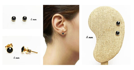 Gold Black Stud Earrings by KRAMIKE • 18K Gold-Plated Bezel Set • Elegant Timeless Minimalist Design Jewelry • Perfect Gift for Her • KE367