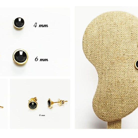 Gold Black Stud Earrings by KRAMIKE • 18K Gold-Plated Bezel Set • Elegant Timeless Minimalist Design Jewelry • Perfect Gift for Her • KE367