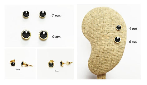 Gold Black Stud Earrings by KRAMIKE • 18K Gold-Plated Bezel Set • Elegant Timeless Minimalist Design Jewelry • Perfect Gift for Her • KE367