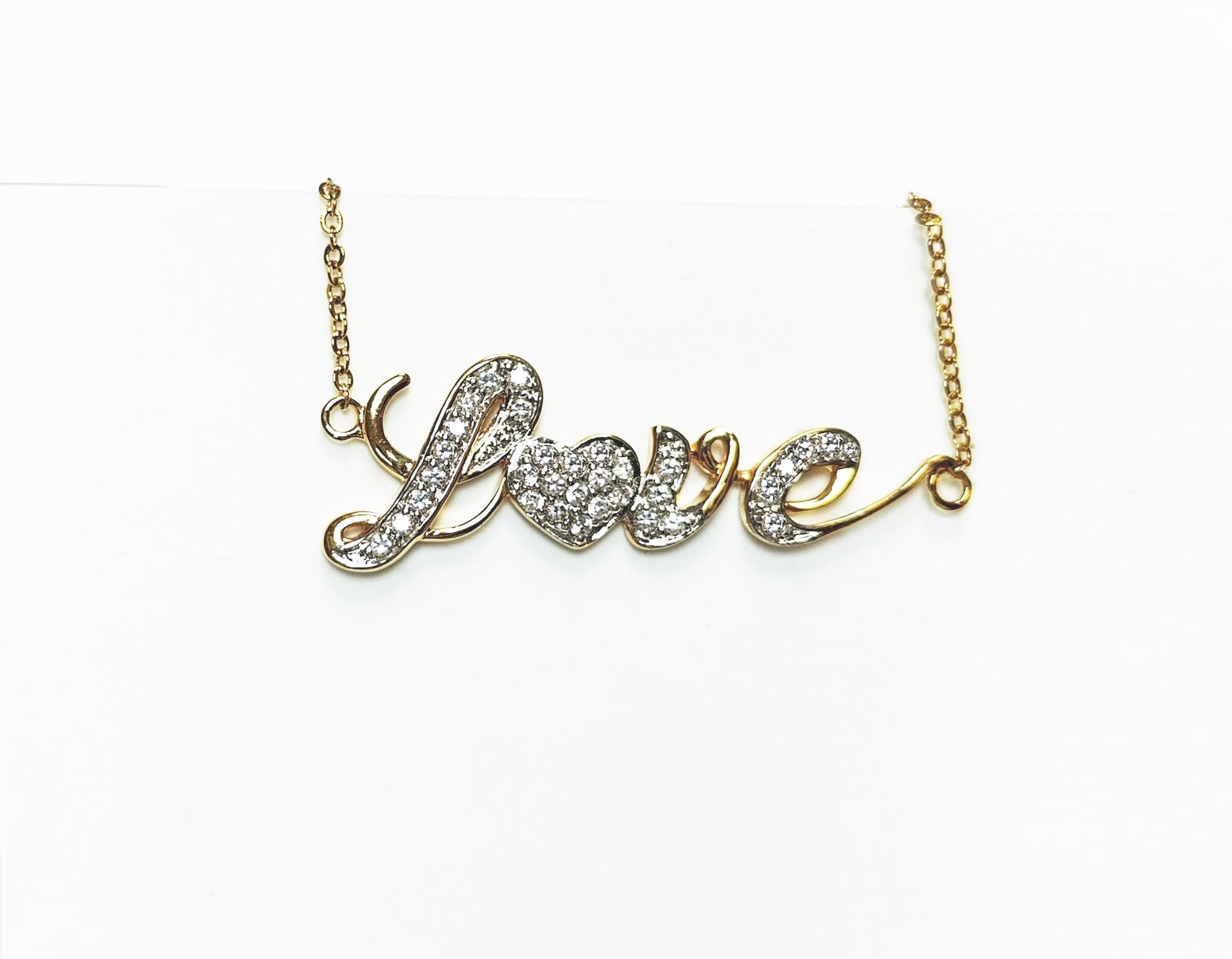 Gold Love Script Necklace, Romantic Gold-Plated Chain with Diamond Cz, Perfect Gift for Valentine's or Anniversary, for Girlfriend or Wife