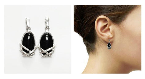 Black Onyx Dangle Earrings • Sterling Silver Wrapped Cage Setting • Minimalist and Modern Jewelry for a Everyday Look • Perfect Gift for Her
