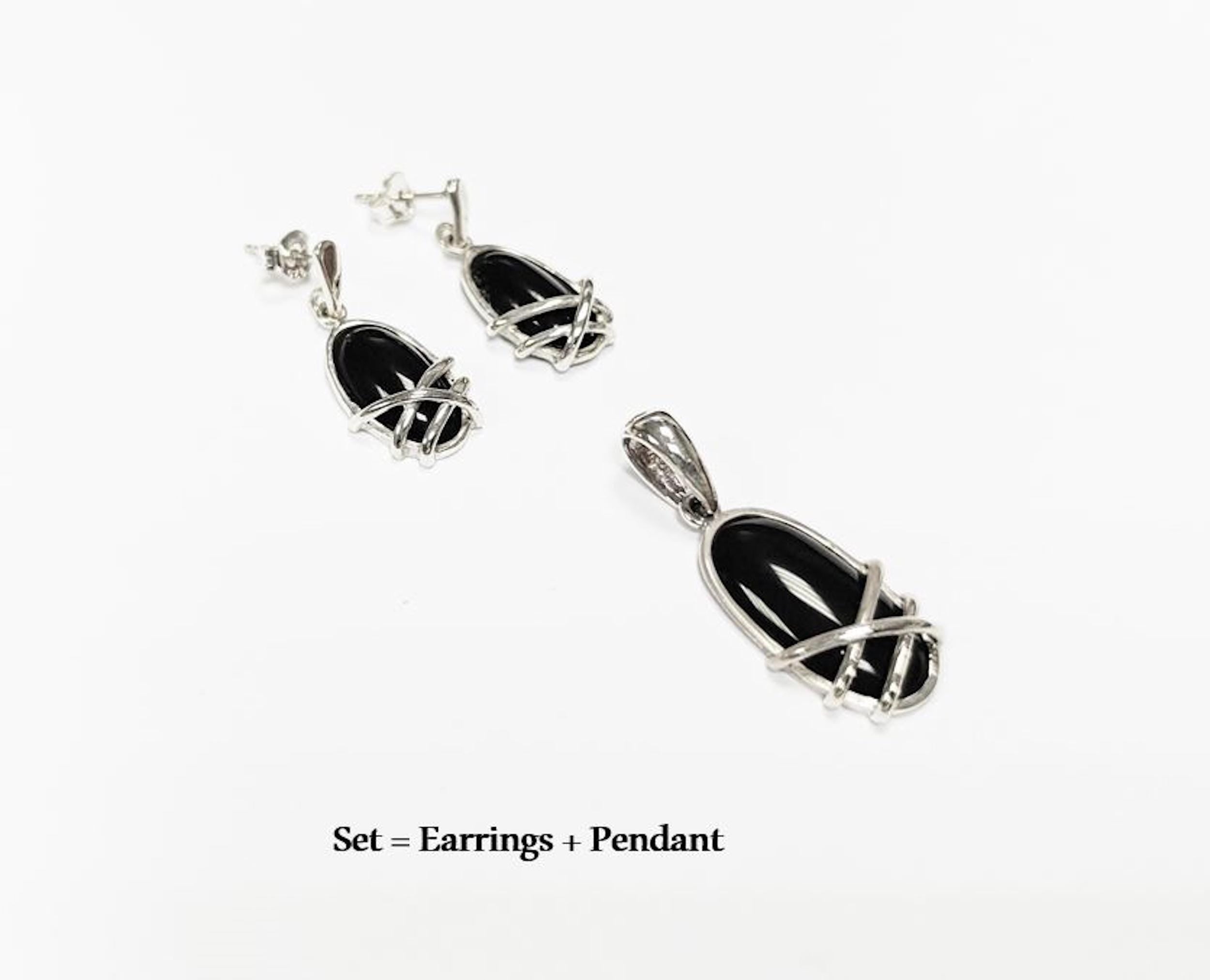 Black Onyx Dangle Earrings • Sterling Silver Wrapped Cage Setting • Minimalist and Modern Jewelry for a Everyday Look • Perfect Gift for Her