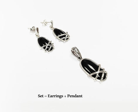 Black Onyx Dangle Earrings • Sterling Silver Wrapped Cage Setting • Minimalist and Modern Jewelry for a Everyday Look • Perfect Gift for Her