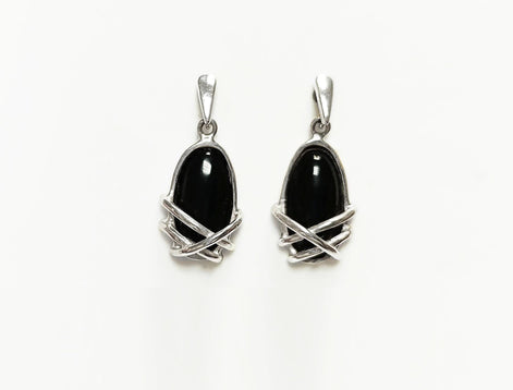 Black Onyx Dangle Earrings • Sterling Silver Wrapped Cage Setting • Minimalist and Modern Jewelry for a Everyday Look • Perfect Gift for Her