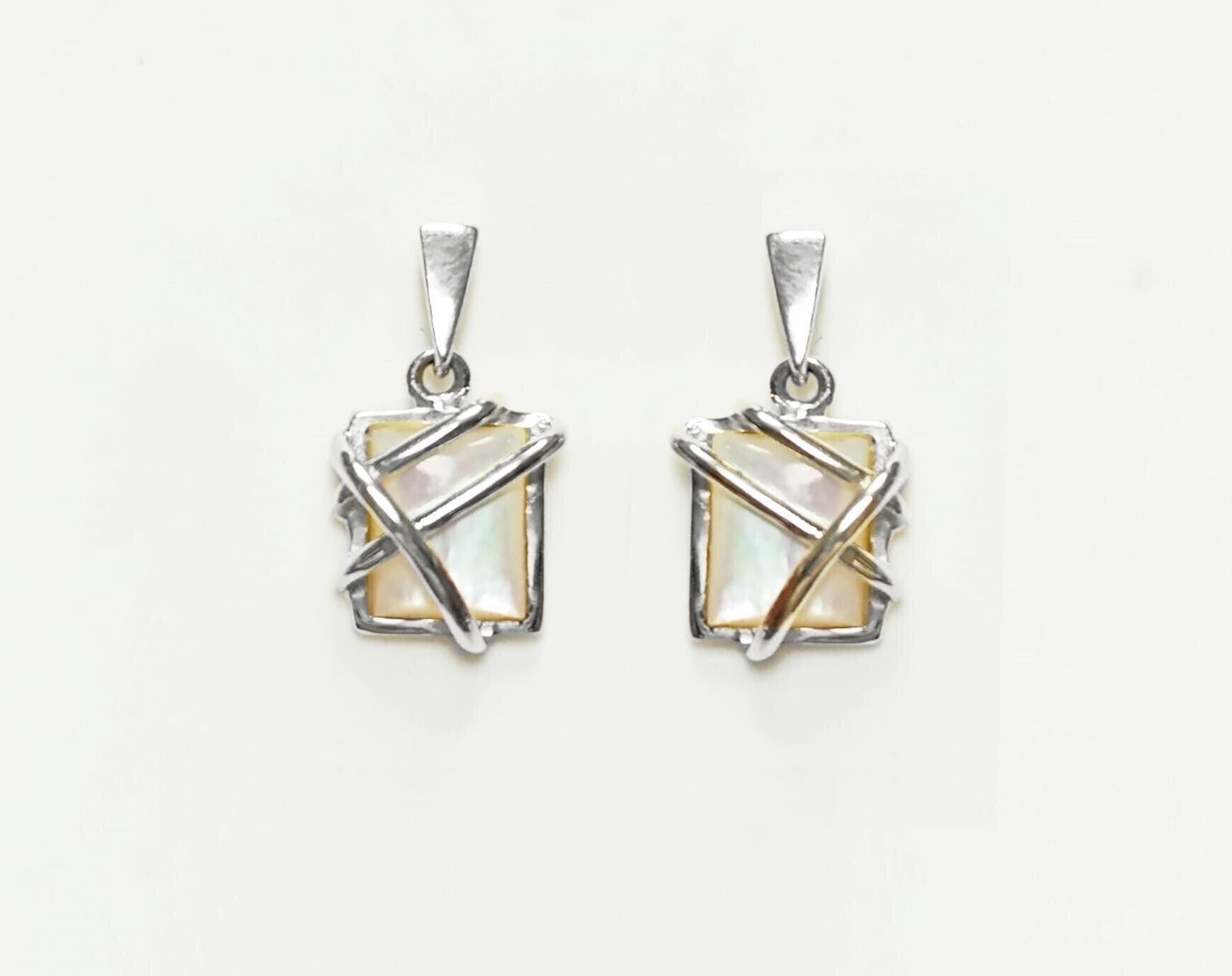 White Square Earrings, Sterling Silver, Mother of Pearl Shell - Modern Geometric Stone Jewelry, Filigree Earrings - Trending - Boho earring