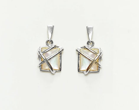 White Square Earrings, Sterling Silver, Mother of Pearl Shell - Modern Geometric Stone Jewelry, Filigree Earrings - Trending - Boho earring