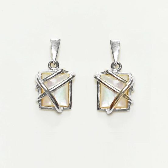 White Square Earrings, Sterling Silver, Mother of Pearl Shell - Modern Geometric Stone Jewelry, Filigree Earrings - Trending - Boho earring