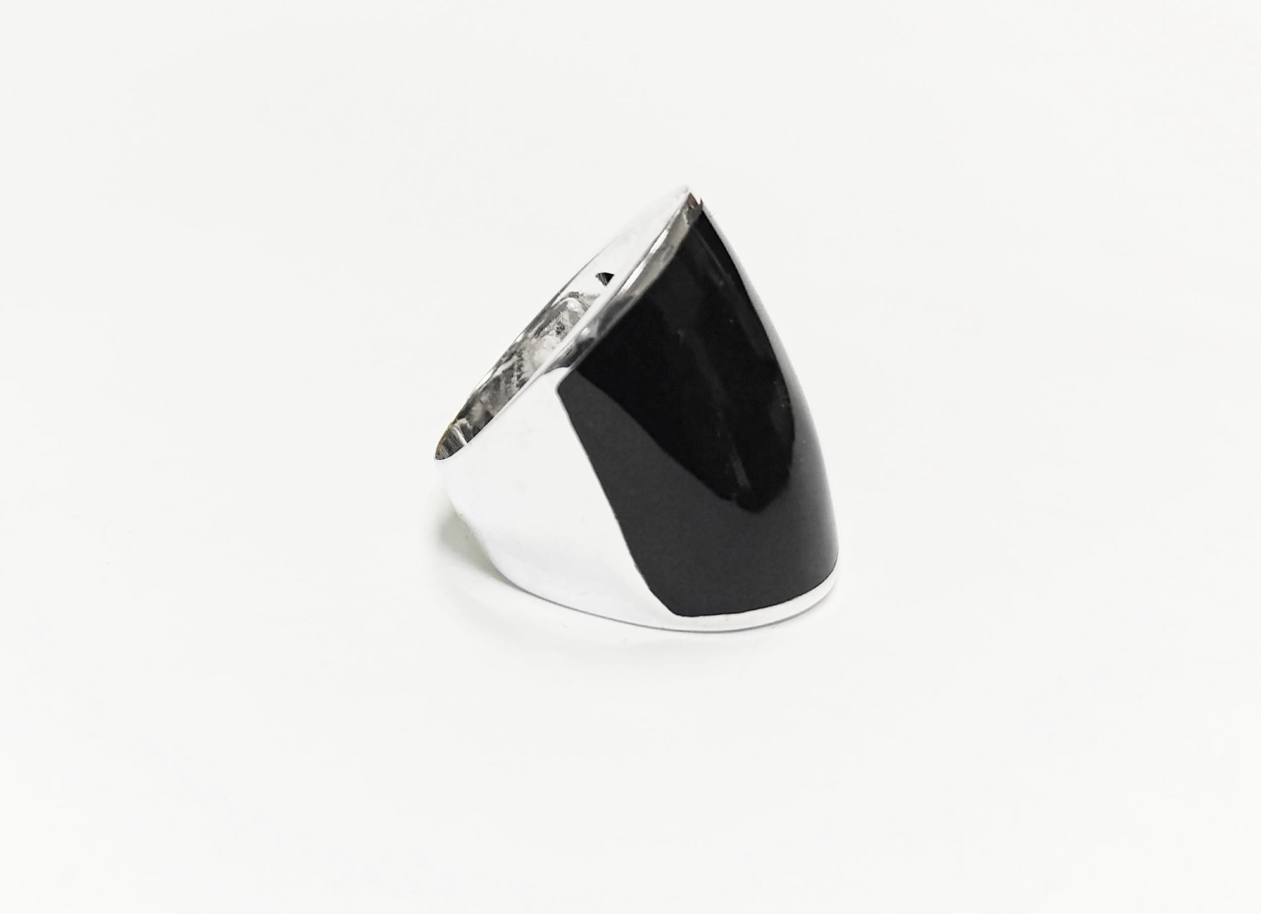 Sterling Silver Black Onyx Cuff Ring • Wide Band Statement Jewelry