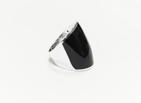 Sterling Silver Black Onyx Cuff Ring • Wide Band Statement Jewelry