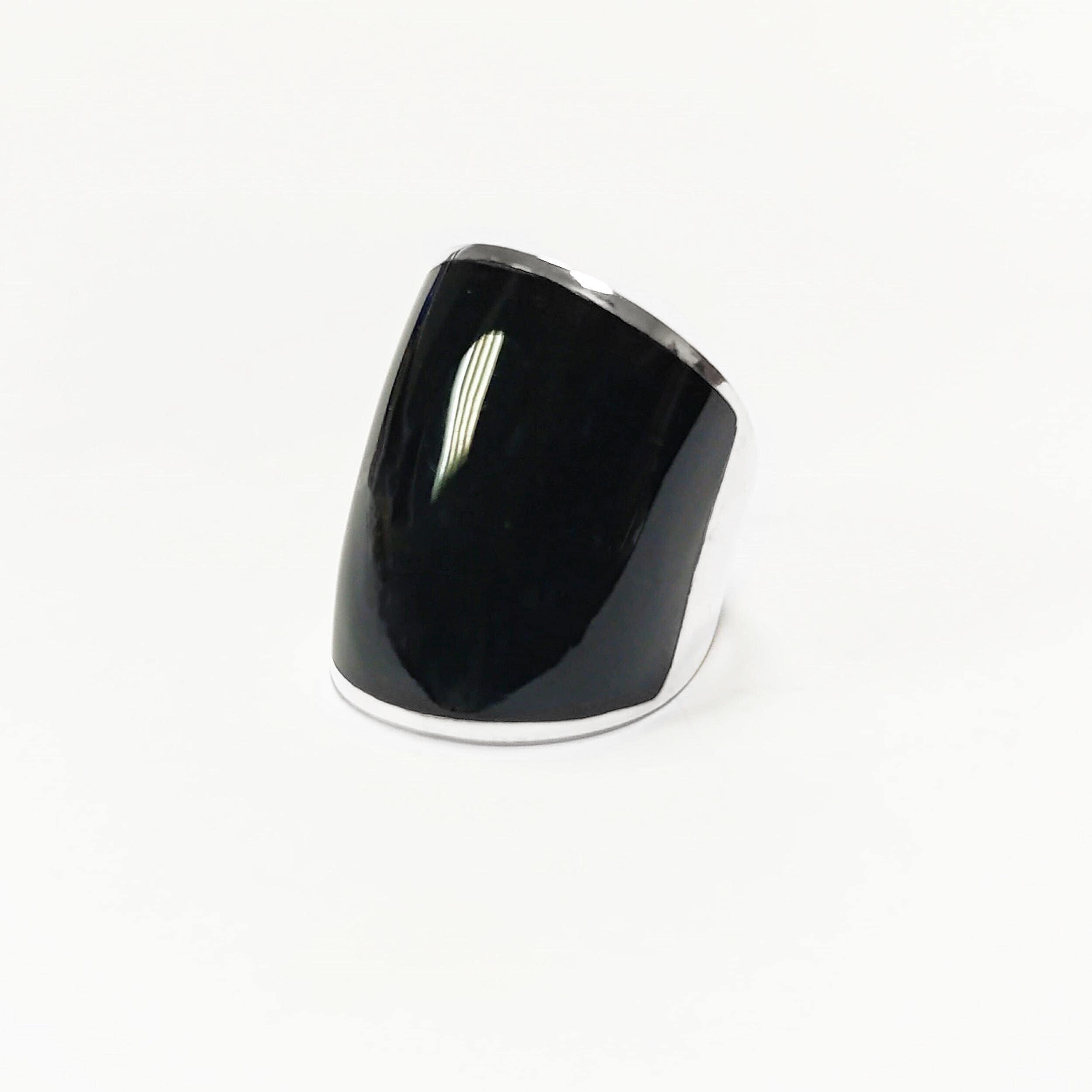 Sterling Silver Black Onyx Cuff Ring • Wide Band Statement Jewelry