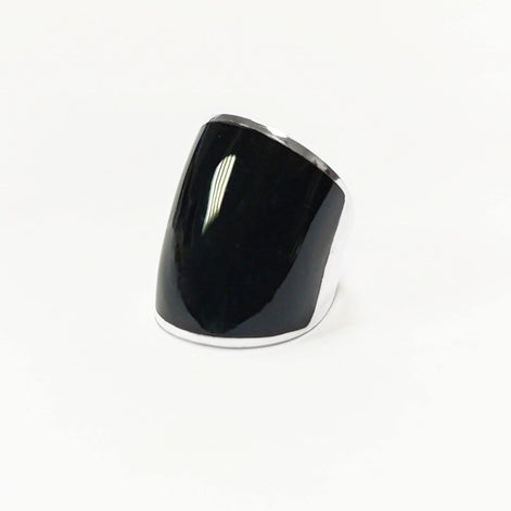 Sterling Silver Black Onyx Cuff Ring • Wide Band Statement Jewelry