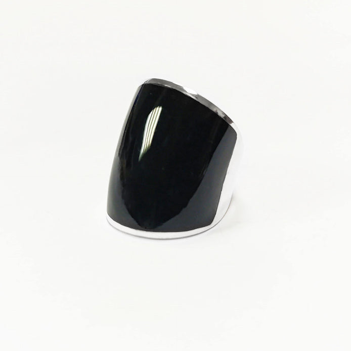 Sterling Silver Black Onyx Cuff Ring • Wide Band Statement Jewelry