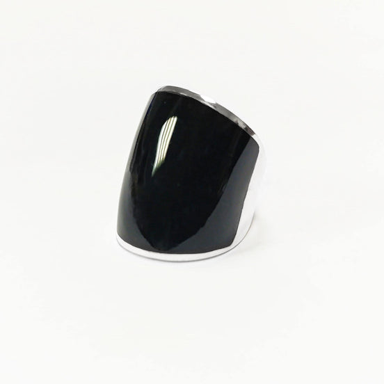 Sterling Silver Black Onyx Cuff Ring • Wide Band Statement Jewelry