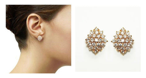 Radiant Cz Diamond Studs Cluster Earrings • 18K Gold Plated • Perfect Gift for Her • Statement Ideal Jewelry for Wedding or Special Occasion