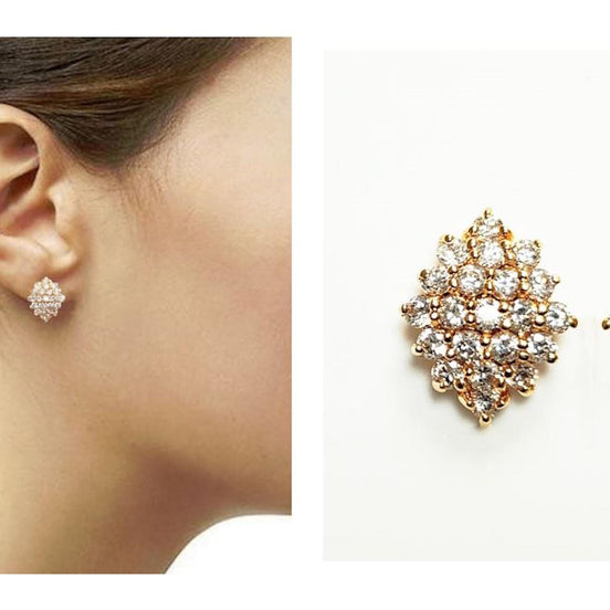 Radiant Cz Diamond Studs Cluster Earrings • 18K Gold Plated • Perfect Gift for Her • Statement Ideal Jewelry for Wedding or Special Occasion