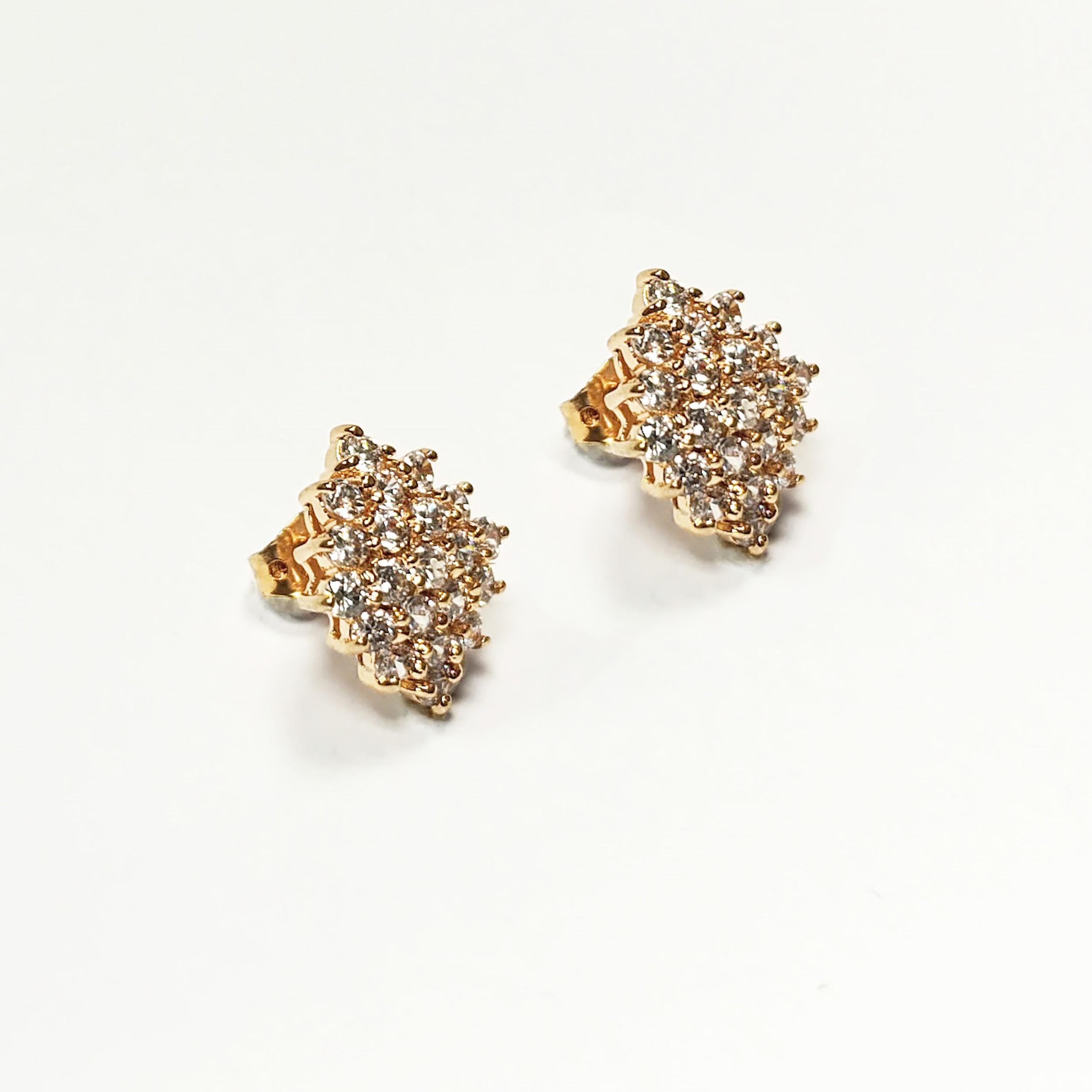 Radiant Cz Diamond Studs Cluster Earrings • 18K Gold Plated • Perfect Gift for Her • Statement Ideal Jewelry for Wedding or Special Occasion