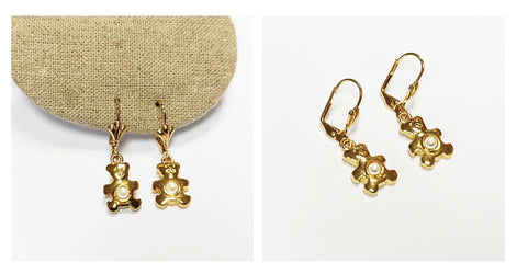 Teddy Bear Earrings by KRAMIKE • Gold-Plated Lever Back with Pearl • Fun and Stylish Jewelry • Unique Gift Idea for Girls or Women • KE034