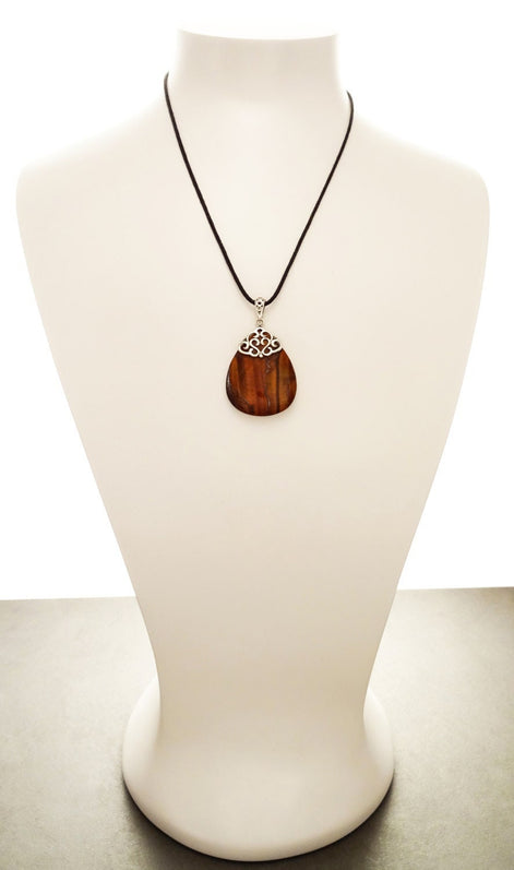 925 Sterling Silver Filigree Tiger Eye Pendant, Brown Stone Teardrop Pendant, Antique Vintage Design Jewelry,