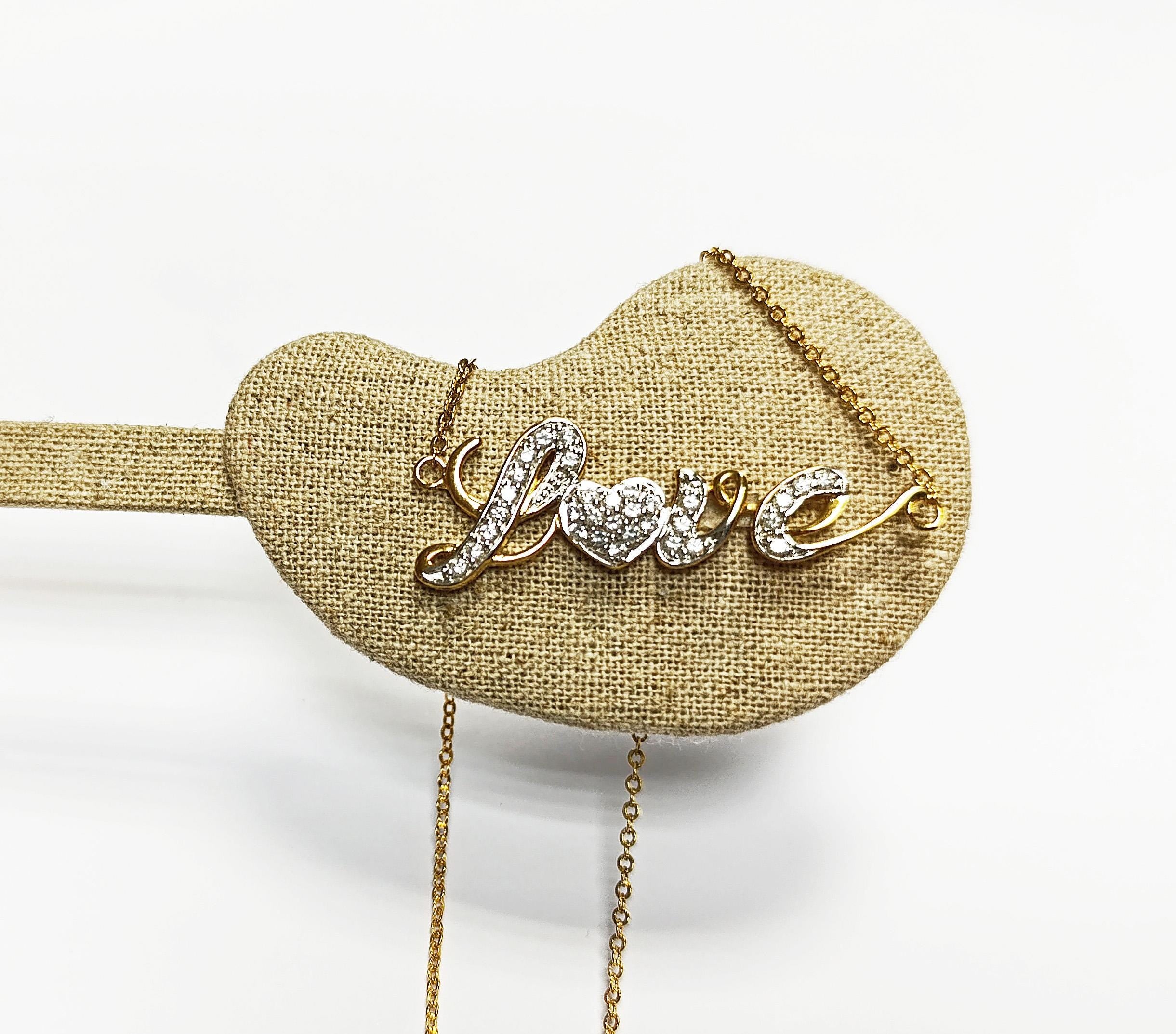 Gold Love Script Necklace, Romantic Gold-Plated Chain with Diamond Cz, Perfect Gift for Valentine's or Anniversary, for Girlfriend or Wife