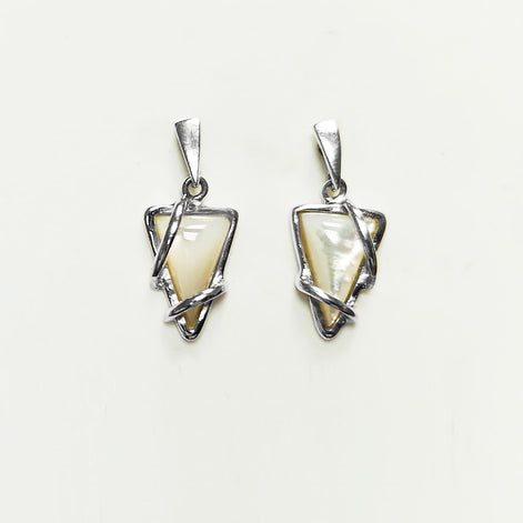 White Triangle Earrings, Sterling Silver, Modern Geometric Stone Jewelry, Genuine Mother of Pearl Shell, Women Gift, Point Earrings