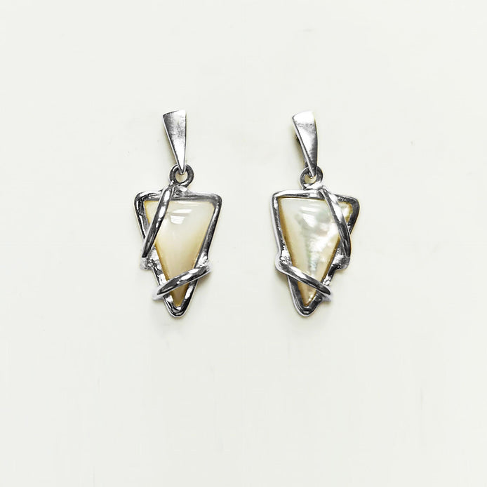 White Triangle Earrings, Sterling Silver, Modern Geometric Stone Jewelry, Genuine Mother of Pearl Shell, Women Gift, Point Earrings