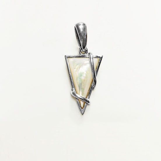 White Triangle Pendant, Sterling Silver, GENUINE White Mother of Pearl Shell, Geometric Style Necklace, Modern Jewelry