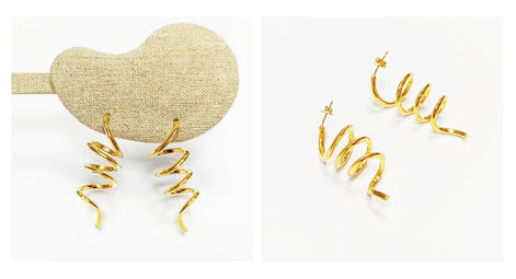 Drop Spiral earrings golden with 18K genuine gold plated, Long Spiral, Swirl Earrings, Dangle pendant earrings, Long Dangle Earrings Plated