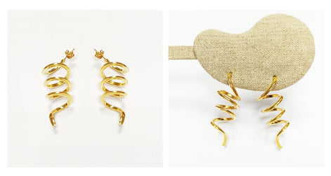 Drop Spiral earrings golden with 18K genuine gold plated, Long Spiral, Swirl Earrings, Dangle pendant earrings, Long Dangle Earrings Plated