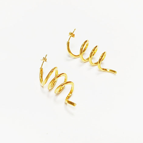 Drop Spiral earrings golden with 18K genuine gold plated, Long Spiral, Swirl Earrings, Dangle pendant earrings, Long Dangle Earrings Plated