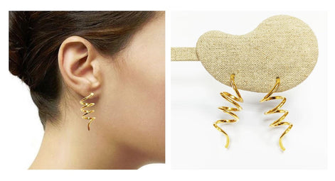 Drop Spiral earrings golden with 18K genuine gold plated, Long Spiral, Swirl Earrings, Dangle pendant earrings, Long Dangle Earrings Plated