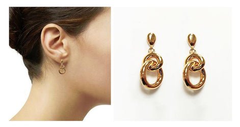 Double gold hoop earrings • Modern 18K gold-plated drop earrings • Interlocking hoops