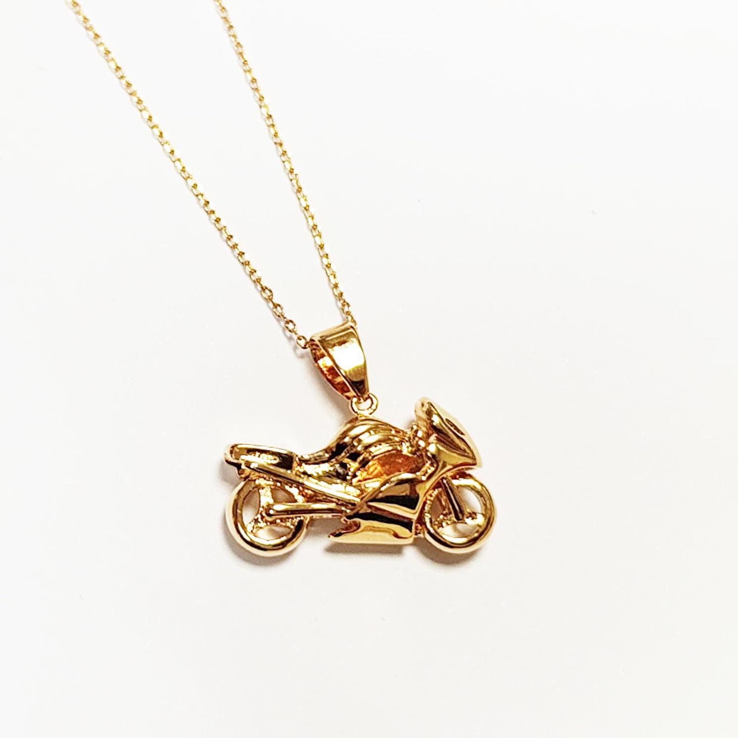 Motorcycle Pendant, 18K gold-plated Modern Motorbike Necklace Charm, Sport Super-bike Fanatics Motorcyclist Jewelry Racing Moto Biker Gifts