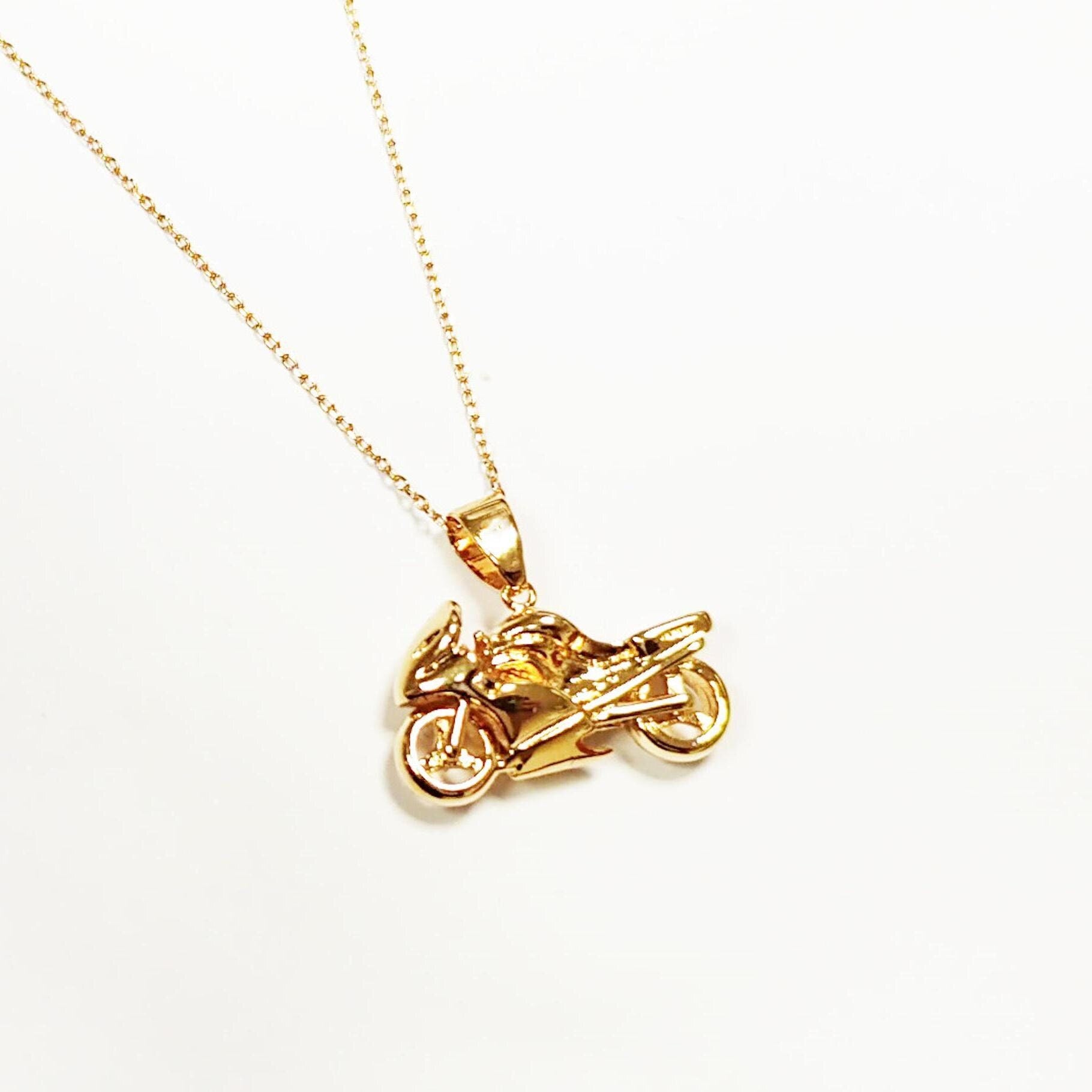 Motorcycle Pendant, 18K gold-plated Modern Motorbike Necklace Charm, Sport Super-bike Fanatics Motorcyclist Jewelry Racing Moto Biker Gifts