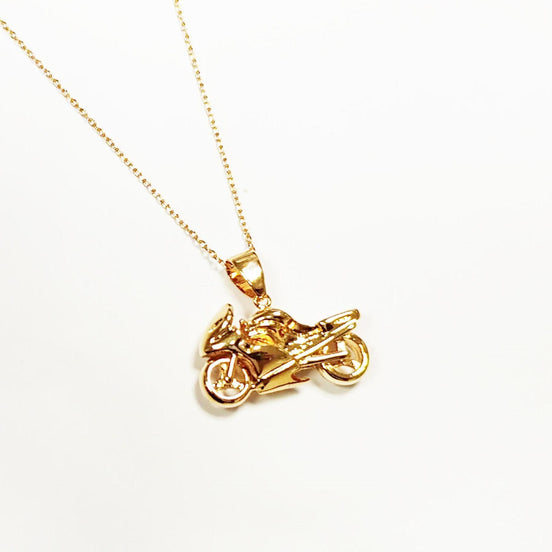 Motorcycle Pendant, 18K gold-plated Modern Motorbike Necklace Charm, Sport Super-bike Fanatics Motorcyclist Jewelry Racing Moto Biker Gifts