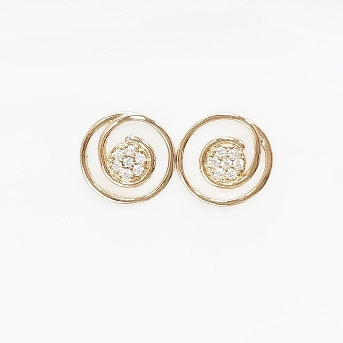 Golden Spiral Earrings, Genuine 18K Gold Plated, white Sparkling Cz stones, Coil Design Stud Earrings, Modern Swirl Loop Design Jewelry.