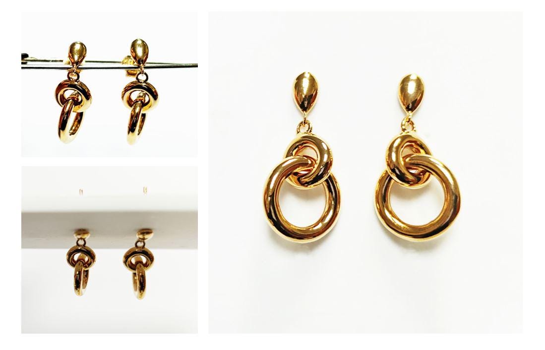 Double gold hoop earrings • Modern 18K gold-plated drop earrings • Interlocking hoops