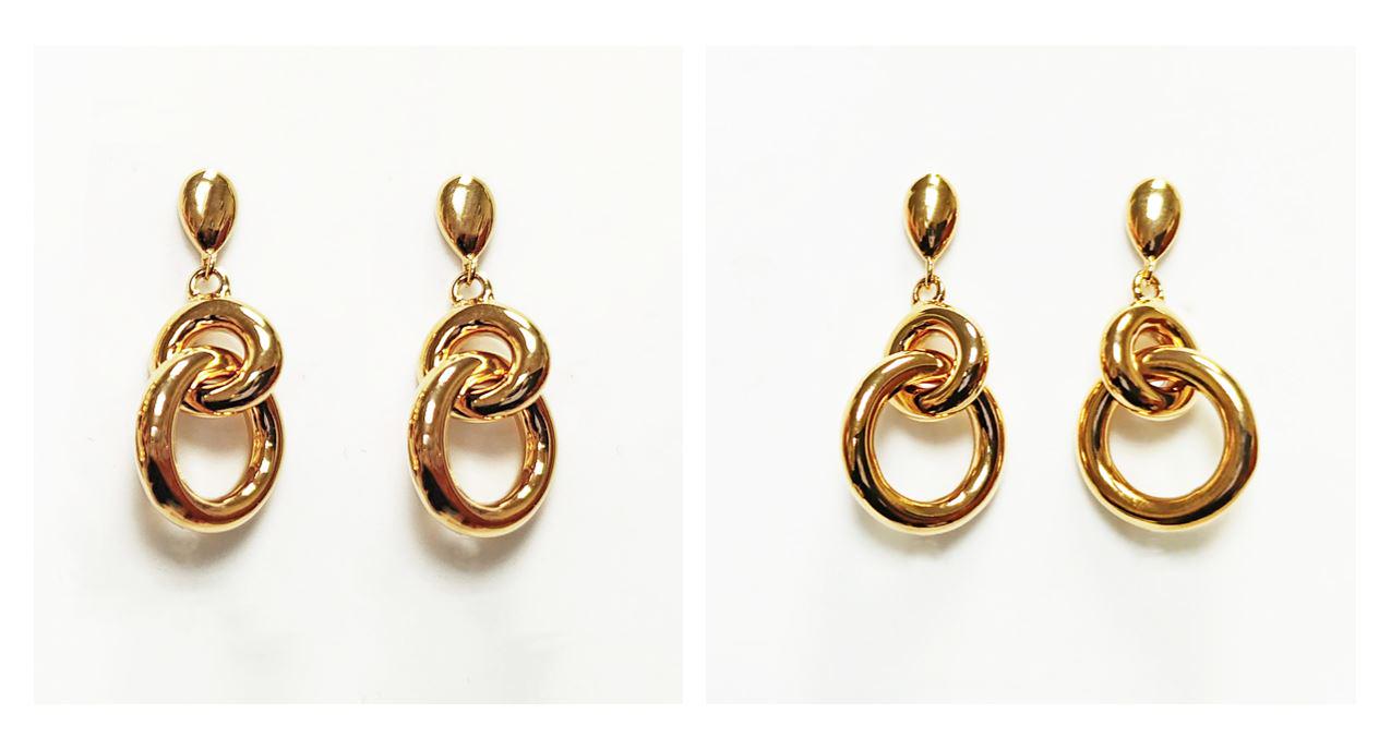 Double gold hoop earrings • Modern 18K gold-plated drop earrings • Interlocking hoops