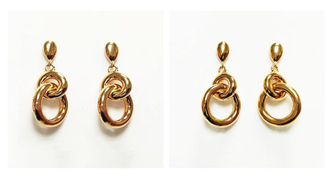 Double gold hoop earrings • Modern 18K gold-plated drop earrings • Interlocking hoops
