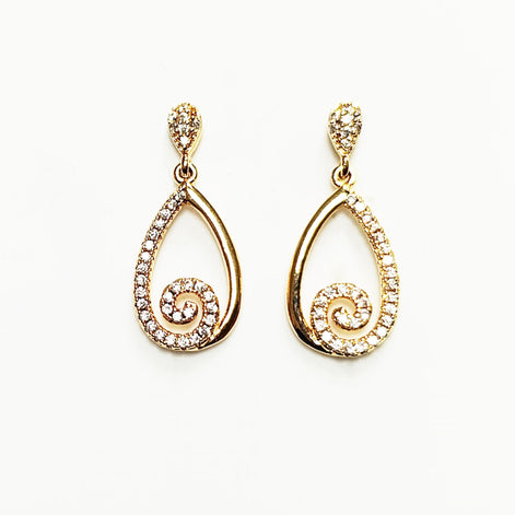 Gold Spiral Teardrop Earrings by KRAMIKE • Luxe Diamond Cz Detailing • Perfect for Glam Nights Out or Bridal Jewelry • Elegant Gift for Her