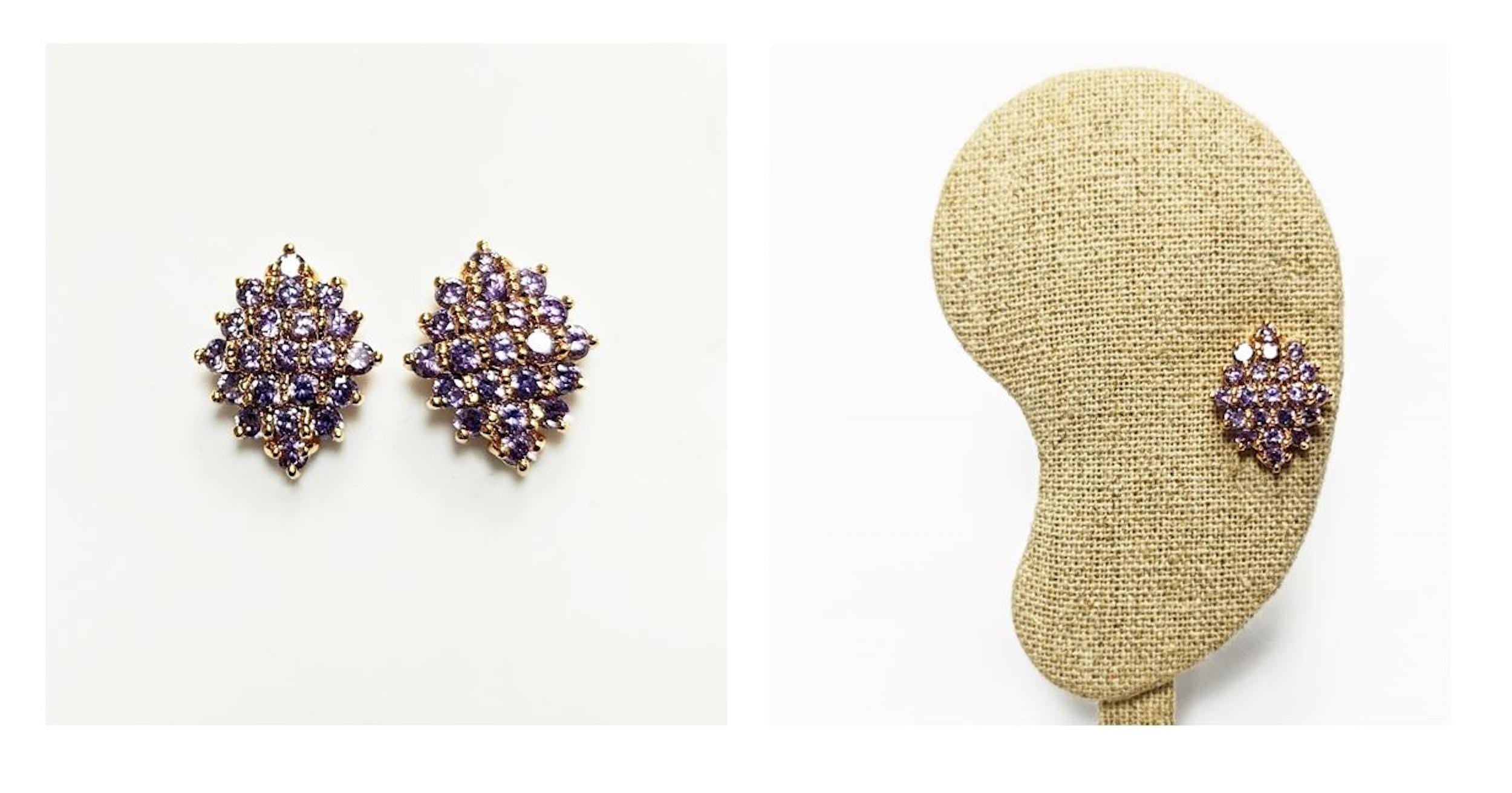 Radiant Amethyst Studs Cluster Earrings • 18K Gold Plated Purple Cz Stones • Perfect Gift for Her • Statement Jewelry for Special Occasion