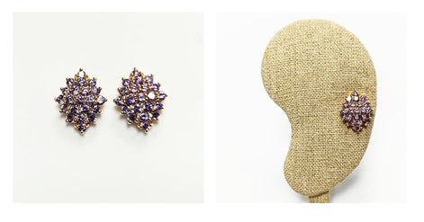 Radiant Amethyst Studs Cluster Earrings • 18K Gold Plated Purple Cz Stones • Perfect Gift for Her • Statement Jewelry for Special Occasion