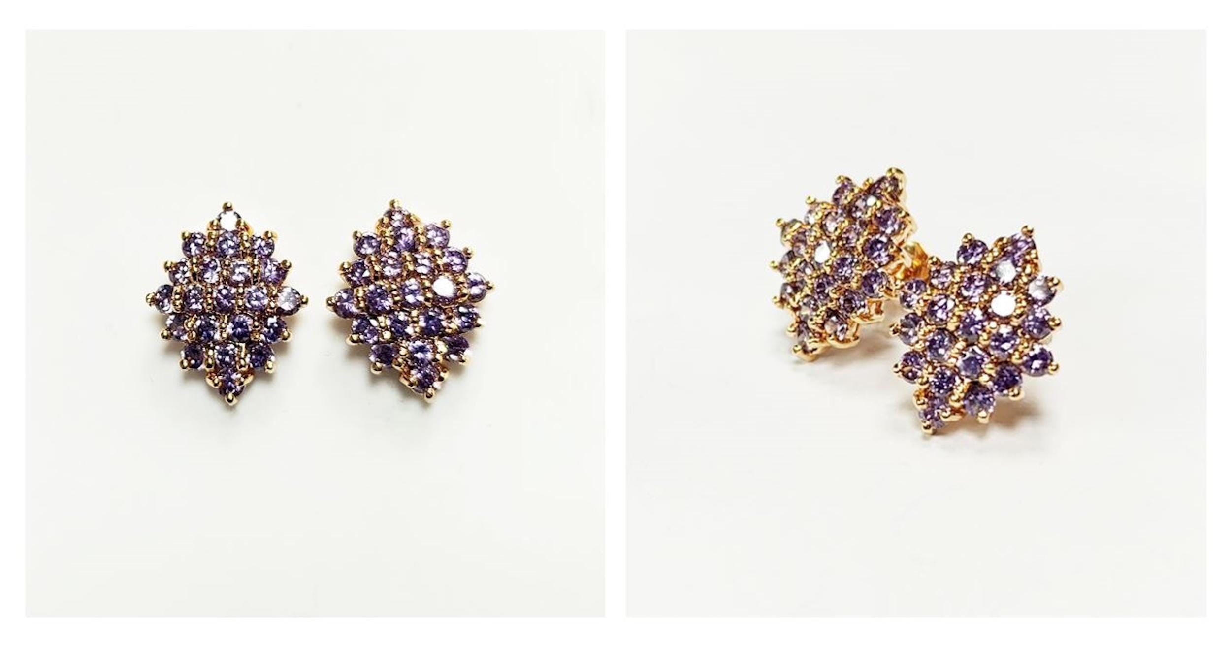 Radiant Amethyst Studs Cluster Earrings • 18K Gold Plated Purple Cz Stones • Perfect Gift for Her • Statement Jewelry for Special Occasion