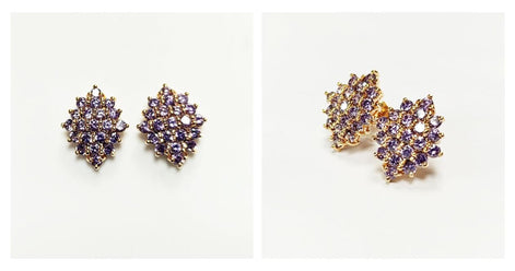 Radiant Amethyst Studs Cluster Earrings • 18K Gold Plated Purple Cz Stones • Perfect Gift for Her • Statement Jewelry for Special Occasion
