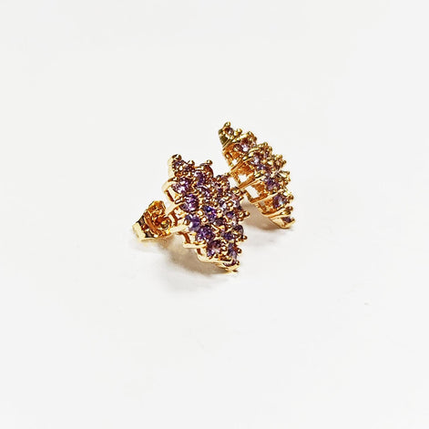 Radiant Amethyst Studs Cluster Earrings • 18K Gold Plated Purple Cz Stones • Perfect Gift for Her • Statement Jewelry for Special Occasion